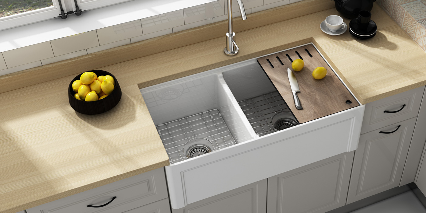 Farmhouse fireclay sinks. Dorchester 33 Double.