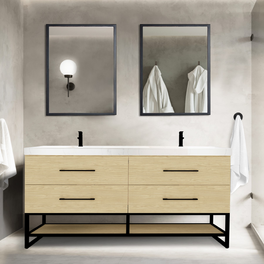 Genesis 60-inch Light Maple vanity with double sinks and 4 drawers