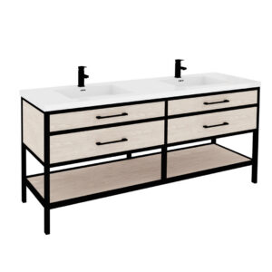 72" 2-Drawer, Double Bowl Vanity with Open Shelf